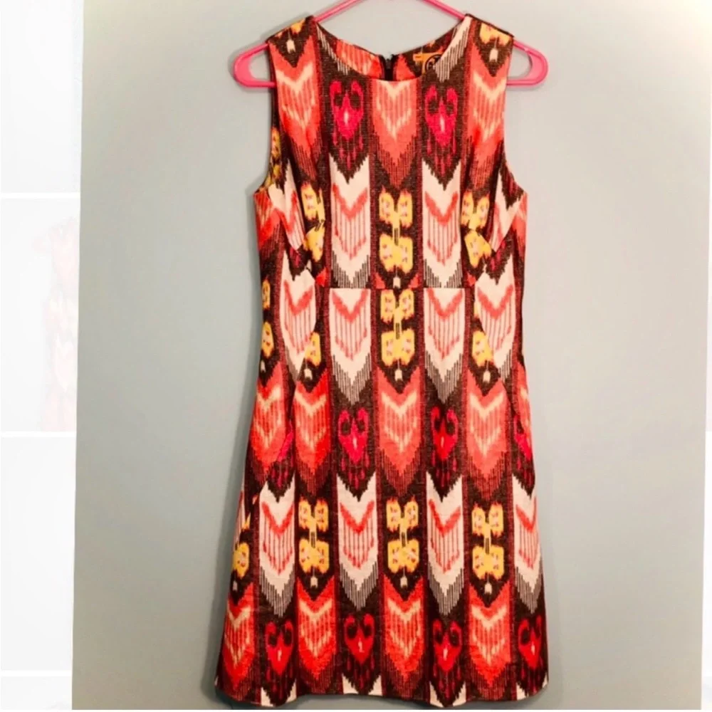 Tory Burch pink and Orange Patterned sheath Midi Dress Size 6